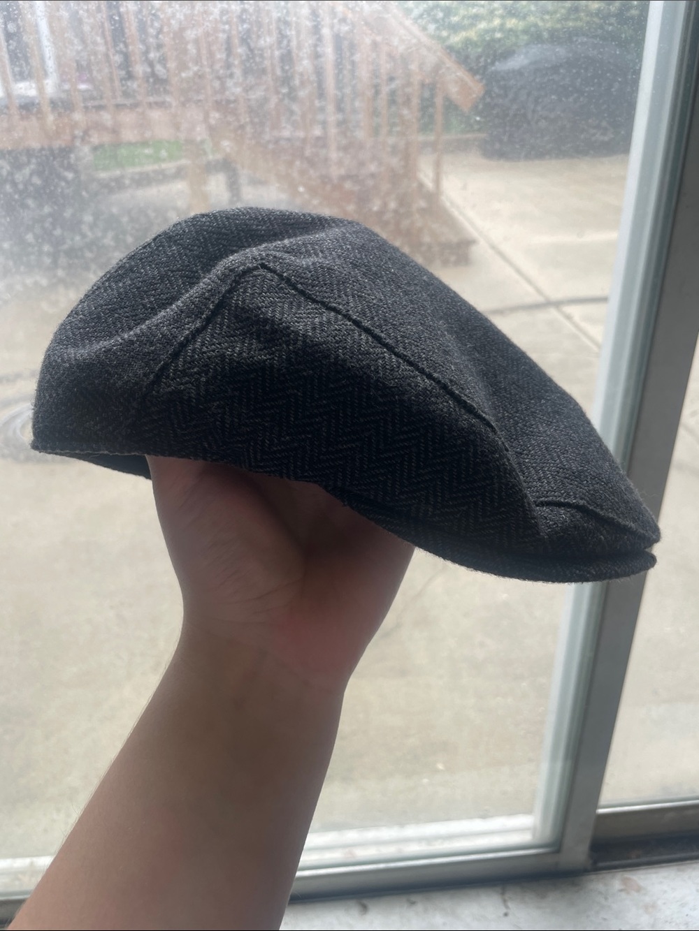 Dark Gray Herringbone Flat Cap